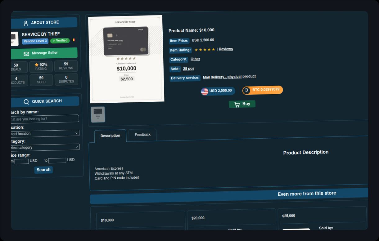 online store offering illegal financial services
