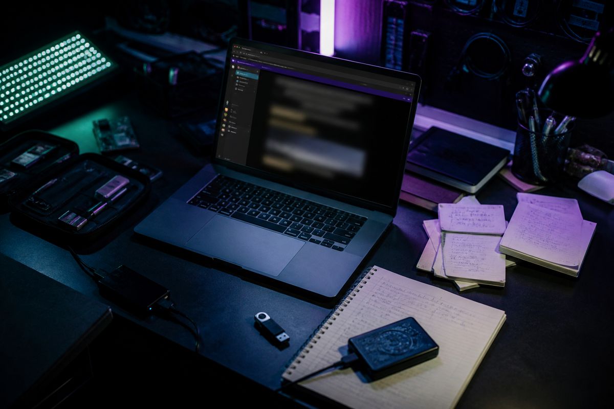 A laptop showing the Tor browser and security tools on a desk, reflecting deep web exploration.